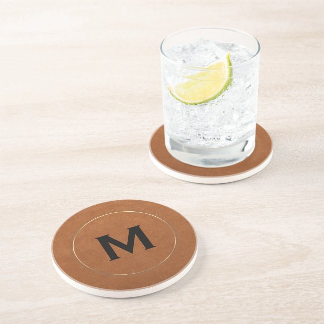 Luxury Brushed Metallic Gold Monogram Coaster (Side)