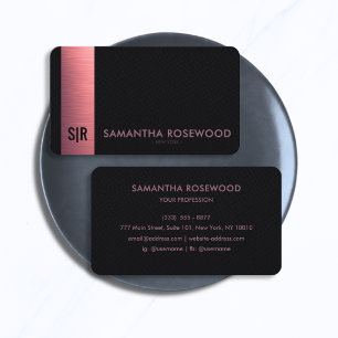 Luxury Brushed Pink Bar & Black Leather Monogram Business Card