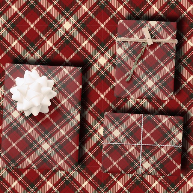 Luxury Burgundy and Cream Diagonal Tartan Plaid Wrapping Paper Sheet (Creator Uploaded)