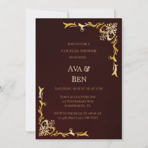 Luxury Burgundy and Gold Flourishes Couples Shower Invitation