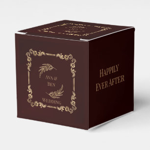 Luxury Burgundy and Gold Flourishes Wedding Favour Box
