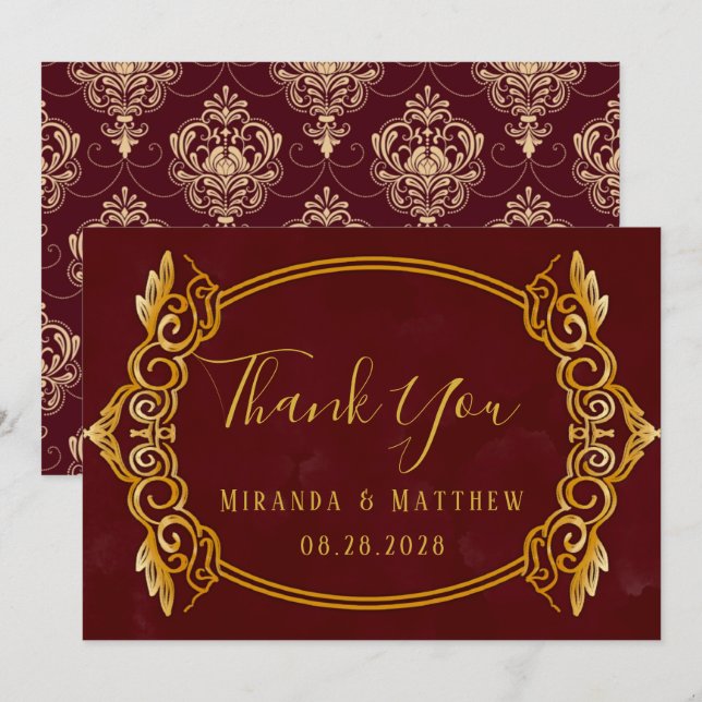 Luxury Burgundy and Gold Royal Thank You Cards (Front/Back)