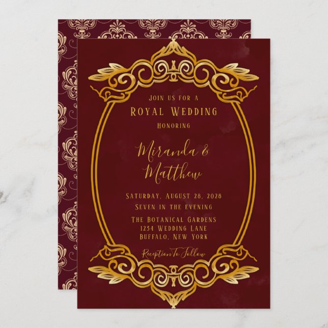 Luxury Burgundy and Gold Royal Wedding Invitation (Front/Back)