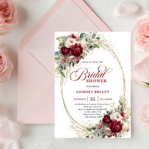 Luxury Burgundy and White Floral Bridal Shower  Invitation