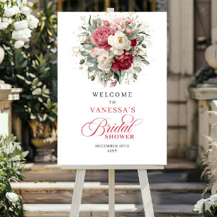 Luxury Burgundy Blush Floral Bridal Shower Welcome Poster