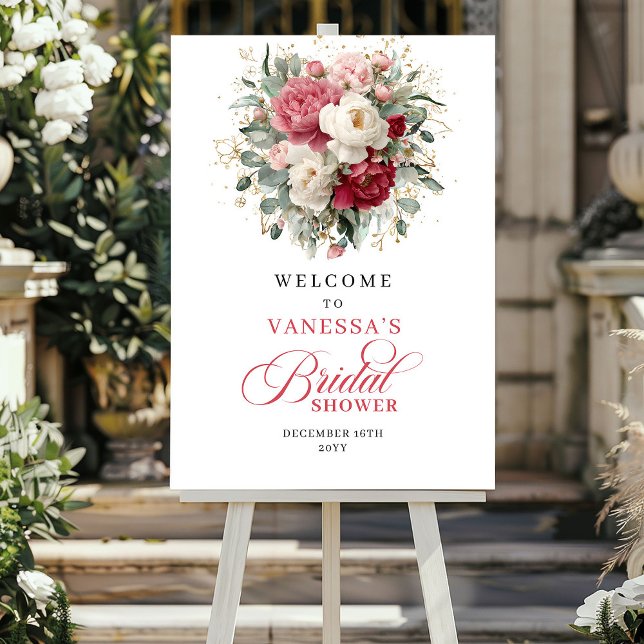 Luxury Burgundy Blush Floral Bridal Shower Welcome Poster (Luxury Burgundy Blush Floral Bridal Shower Welcome)
