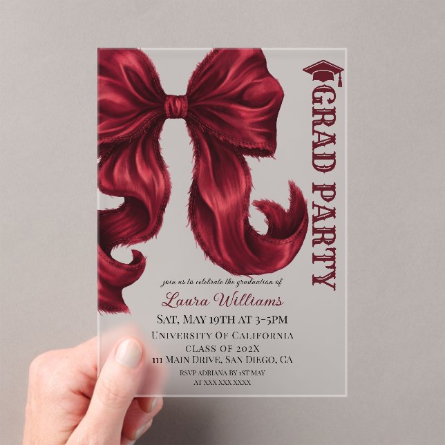 Luxury Burgundy Bow Graduation Acrylic Invitations (Insitu (Handheld))