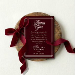 Luxury Burgundy Calligraphy Wedding Thank You Card
