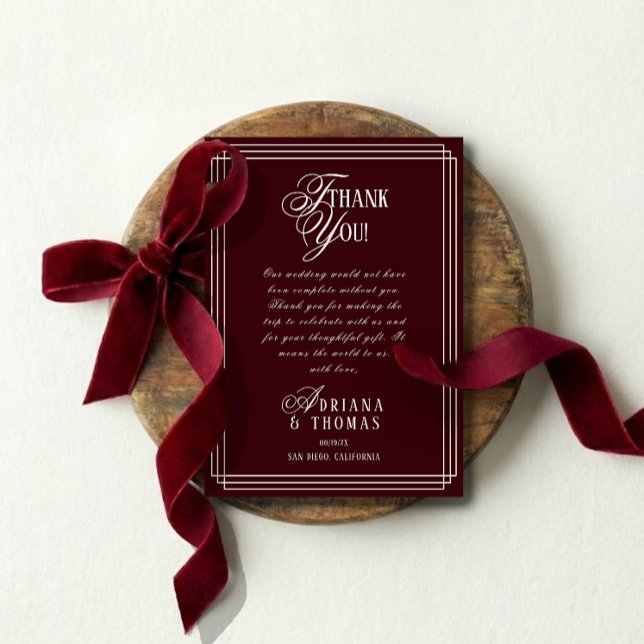Luxury Burgundy Calligraphy Wedding Thank You Card (Creator Uploaded)