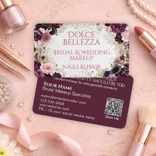 Luxury Burgundy Floral Bridal Makeup Artist Business Card