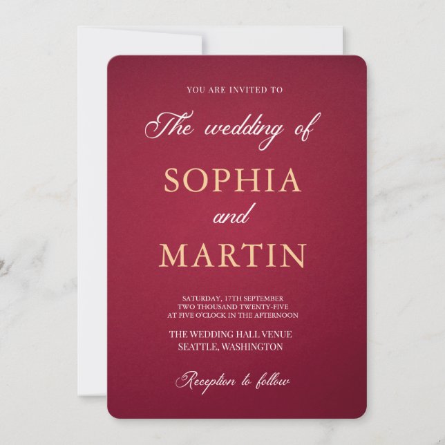 Luxury Burgundy Floral Wedding Invitation (Front)