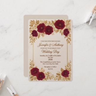 Luxury Burgundy Floral Wedding Invitation Template