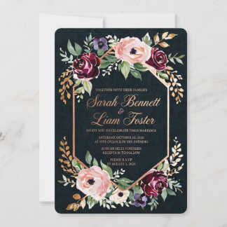 Luxury Burgundy Floral Wedding Invitation Template