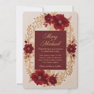 Luxury Burgundy Floral Wedding Invitation Template