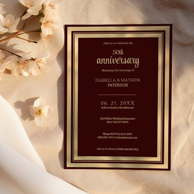 Luxury burgundy gold 50th Wedding Anniversary Invitation (Luxury burgundy gold 50th Wedding Anniversary )