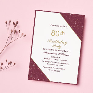 Luxury burgundy gold 80th Birthday Party Invitation