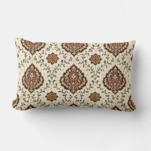 Luxury Burgundy Gold Damask Floral Pattern Lumbar Cushion