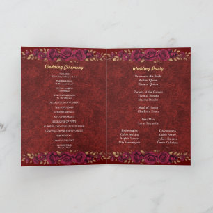 Luxury Burgundy & Gold Floral Wedding Program  Programme