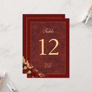 Luxury Burgundy & Gold Floral Wedding Table Number