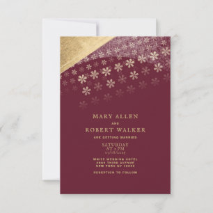 Luxury burgundy gold geometric floral wedding invitation