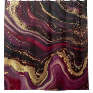 Luxury Burgundy Gold Glitter Agate Marble Shower Curtain