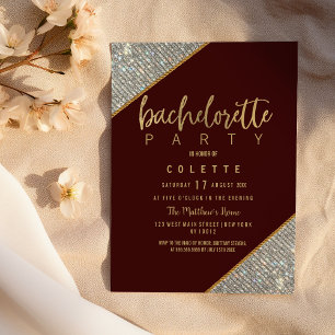 Luxury burgundy gold silver glitter Bachelorette Invitation