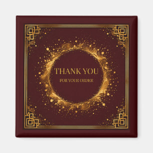Luxury Burgundy Gold Square Gift Box Label Magnet