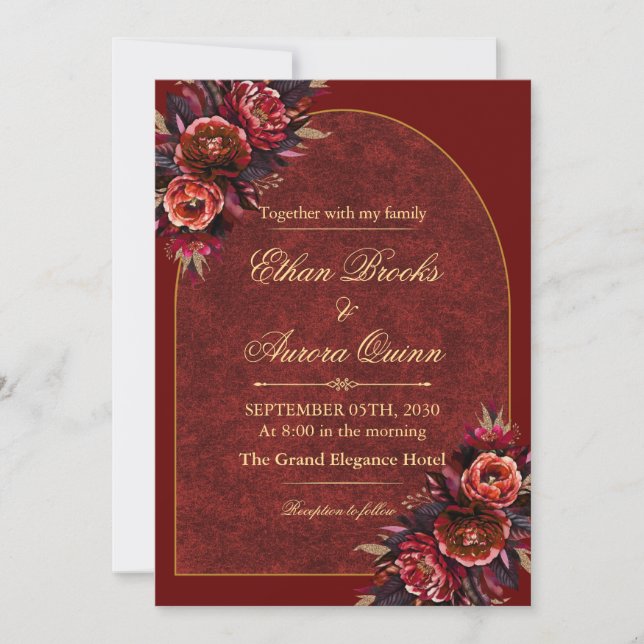 Luxury Burgundy & Gold Wedding Invitation (Front)
