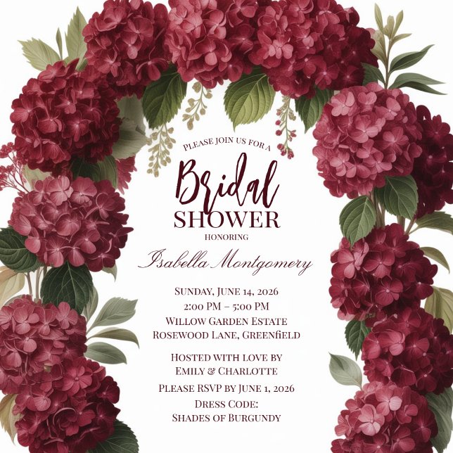 Luxury Burgundy Hydrangea Floral Arch Invitation (Luxury Burgundy Hydrangea Floral Arch Invitations
)
