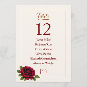 Luxury Burgundy & Ivory Wedding Table Number