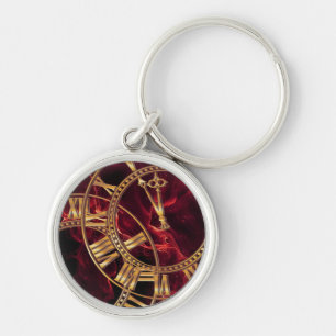 Luxury Burgundy Marble Wall Clock with Gold Roman Key Ring