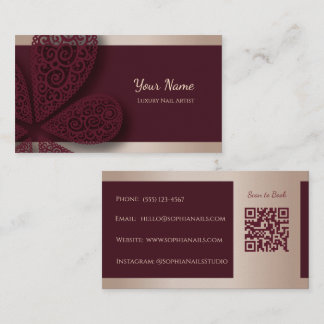 Luxury Burgundy Nail Technician Business Card with