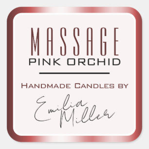 Luxury Burgundy Red Ombre Signature Text Candles Square Sticker