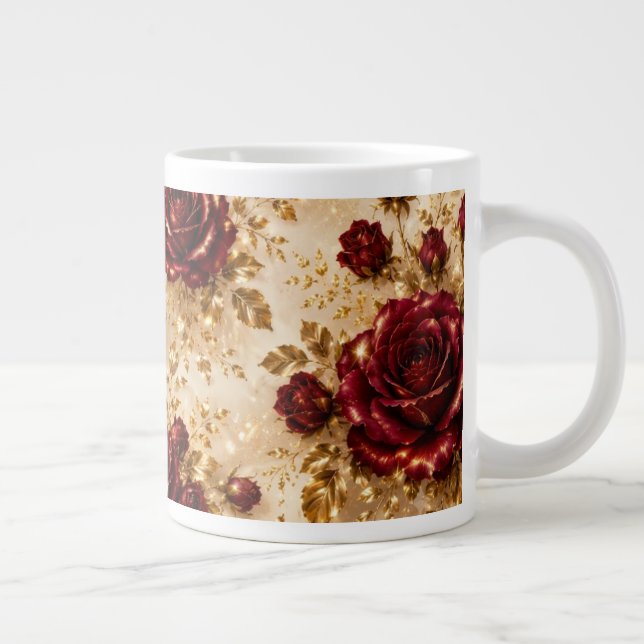 Luxury Burgundy Rose & Gold Floral Pattern Mug (Right)
