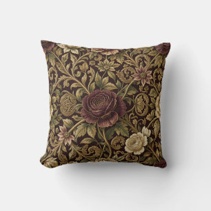 Luxury Burgundy Rose Gold Vine Floral Pattern Cushion