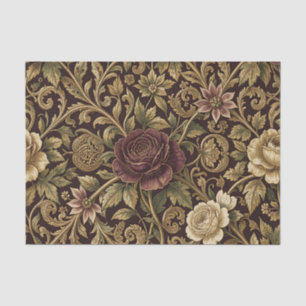 Luxury Burgundy Rose Gold Vine Floral Pattern Tissue Paper