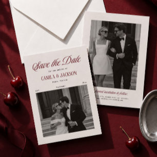 Luxury Burgundy Wedding Save the Date Photo Invitation