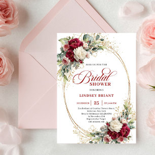 Luxury Burgundy White Floral Gold Shower Invitation