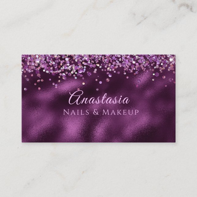 Luxury Burgundy Wine Glitter Makeup Artist Business Card (Front)