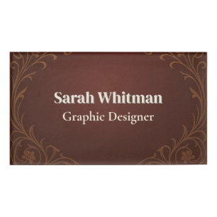 Luxury Burgundy Wine Leather Texture Professional Name Tag