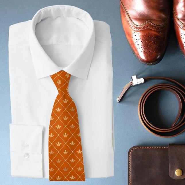 Luxury Burnt Orange Gold Crown Pattern Modern Tie (Creator Uploaded)