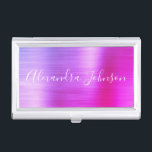Luxury Busines Purple Pink Foil Modern Business Card Holder<br><div class="desc">Purple and Pink Foil Metallic Stainless Steel Minimalist Business Card Holder with white lettered script signature typography for the monogram. The Foil Metal Business Card Holders can be customised with your name. Please contact the designer for customised matching items.</div>