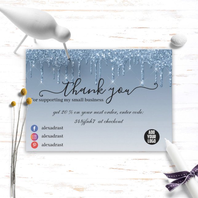 Luxury Business Blue Dripping Glitter Thank You Card (Creator Uploaded)