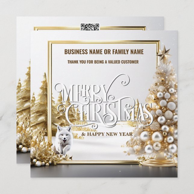 Luxury business Christmas tree snow fox forest  Holiday Card (Front/Back)