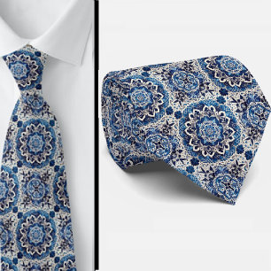 Luxury Business Necktie Blue Morrocan Faux Silk