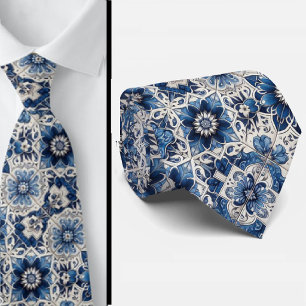 Luxury Business Necktie Blue Morrocan Faux Silk