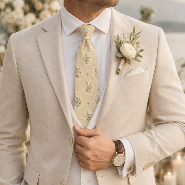 Luxury Buttercream Botanical Wedding Tie (Creator Uploaded)