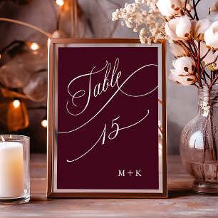 Luxury Calligraphy Burgundy Wedding Number 15, Table Number