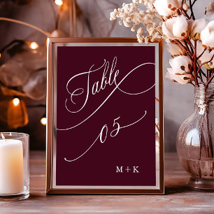 Luxury Calligraphy Burgundy Wedding Number 5,  Table Number