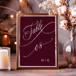Luxury Calligraphy Burgundy Wedding Number 8,  Table Number<br><div class="desc">Table 8. Please check all available numbers. | Luxury and elegant swirly calligraphy wedding table number with your initials.  For more advanced customisation of this design,  please click the BLUE DESIGN TOOL BUTTON above!</div>